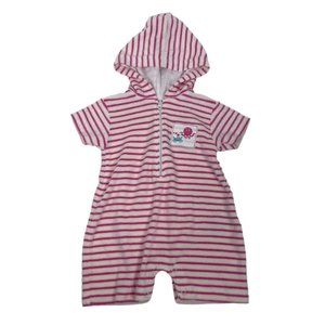 Kissy Baby Pima Pink Stripe Terry Hooded Short Romper Crab Octopus Gril 3 6  3-6